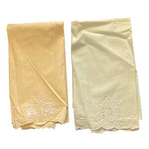 VTG Hand Towel Tea Towel Yellow Green Embroidered READ STAINS